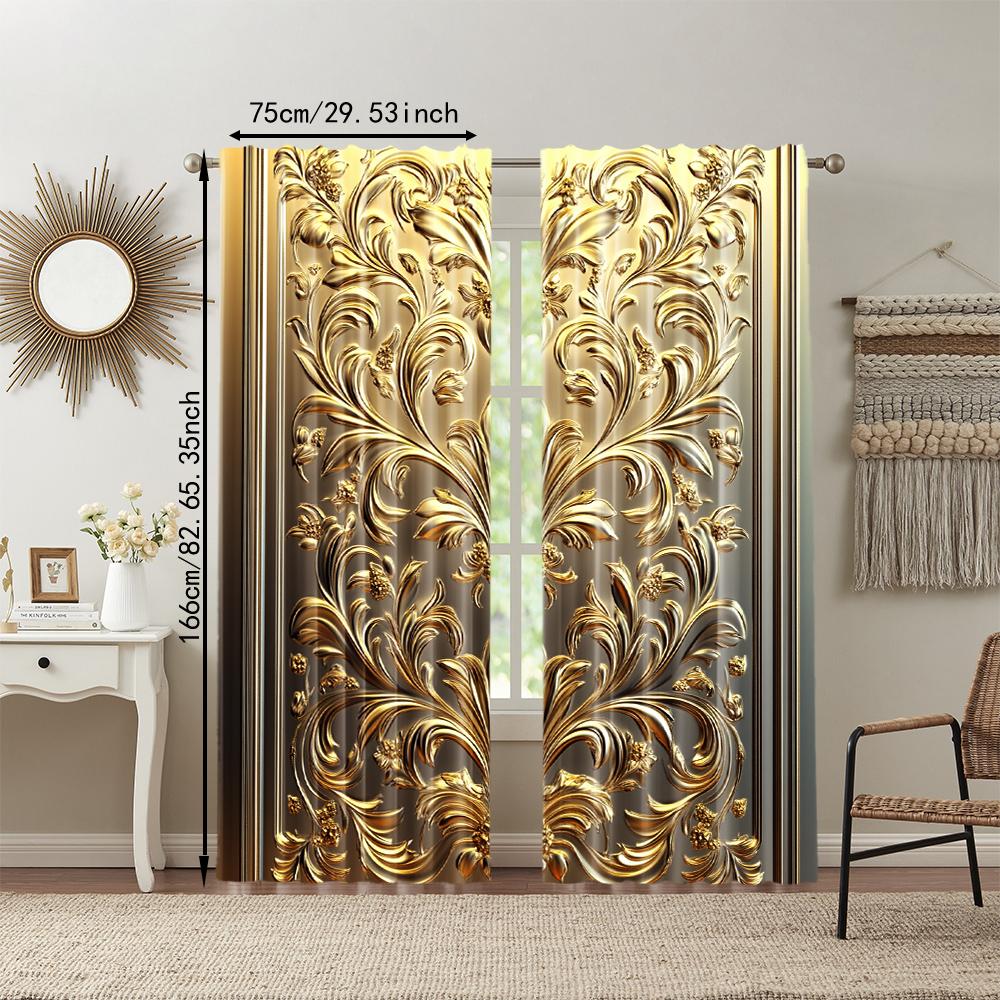 2Pcs European Floral Window Curtains Vintage Drapes For Bedroom Office Kitchen Living Room Study Home Decor Rod Pocket Window