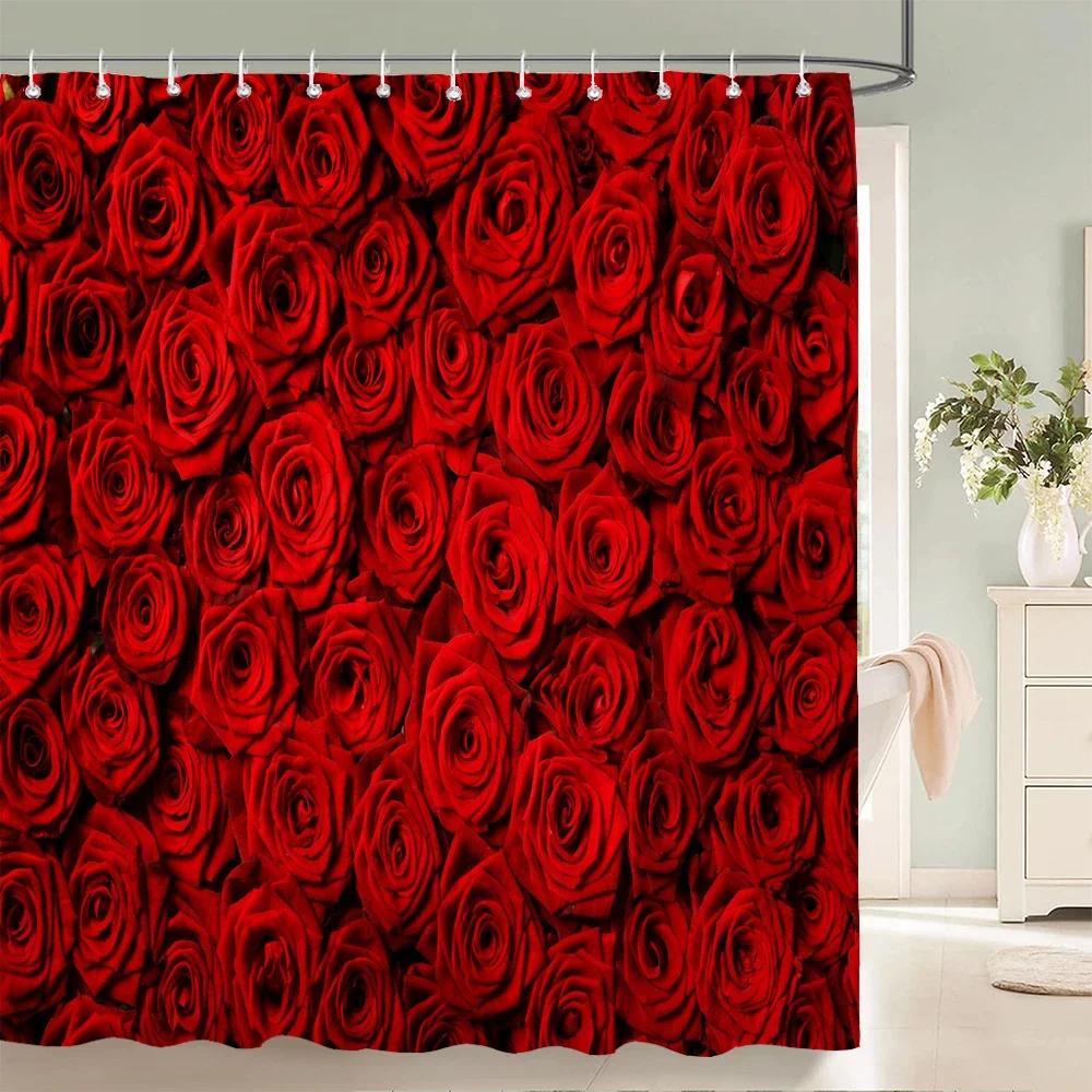 Rurality Fresh Flowers Wall Shower Curtains Bathroom Shower Curtain 3D Fabric Bath Curtain With Hooks Waterproof Bath Screen