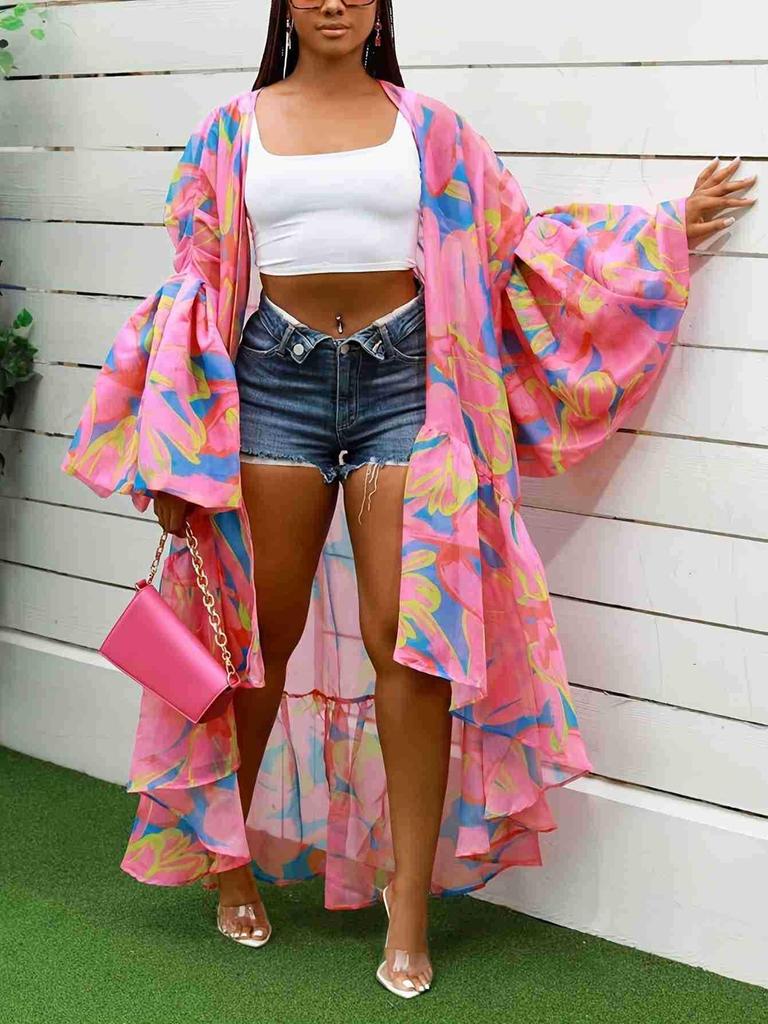 Elegant Women's Plus Size Fashion Coat with Irregular Hem and Lantern Sleeves