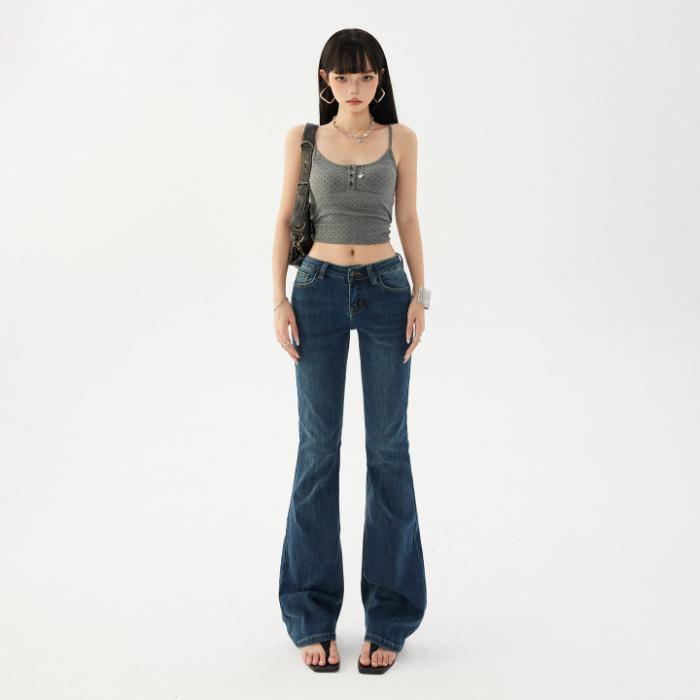 American retro low-rise Spice Girl flared pants slim and thin micro-elastic versatile jeans women's & trousers extended