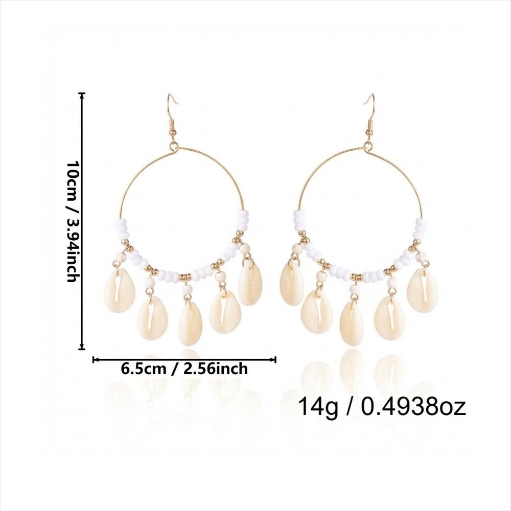 Handmade Drop Earrings Boho Style Sea Star Shell Earrings Summer Woven Hoop Earrings  Women Jewelry
