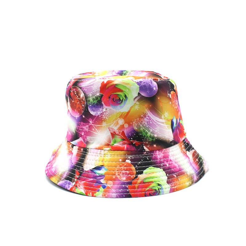 Bucket Hat Personalized Double-Sided Flower Pattern Printed Pot Hat Outdoor Men'S Travel Sunscreen Sun Hat