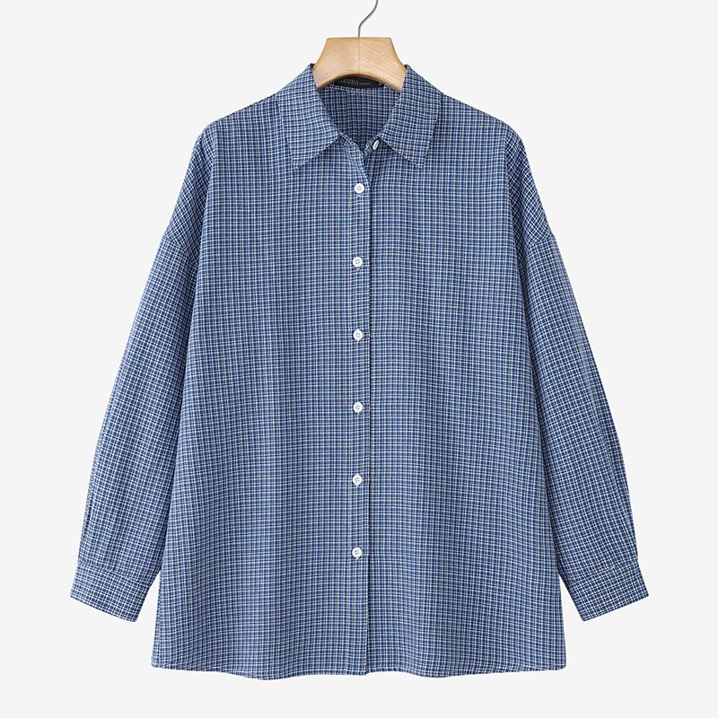 

ZANZEA Женская повседневная блузка с клетчатым принтом, отложным воротником и длинными рукавами 5XL синий