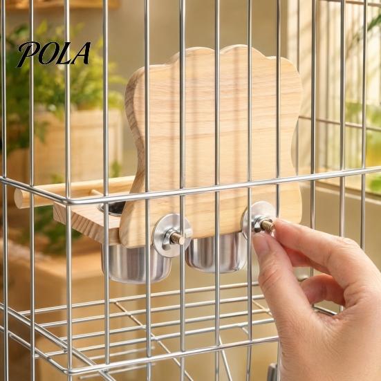 Houten Papegaai Zitstok 1 Set Voederplateau, Vogelkooi met 2 Afneembare Roestvrij Stalen Kooi Bakjes, Houten Stok, Spiegel, Accessoires Parkieten