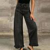 Women's Loose Fit Vintage Distressed Patchwork Denim Pants for Casual Everyday Wear