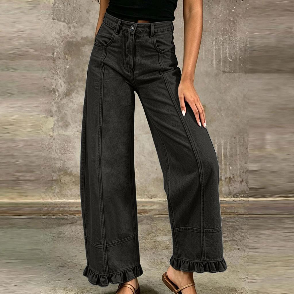 Women's Loose Fit Vintage Distressed Patchwork Denim Pants for Casual Everyday Wear