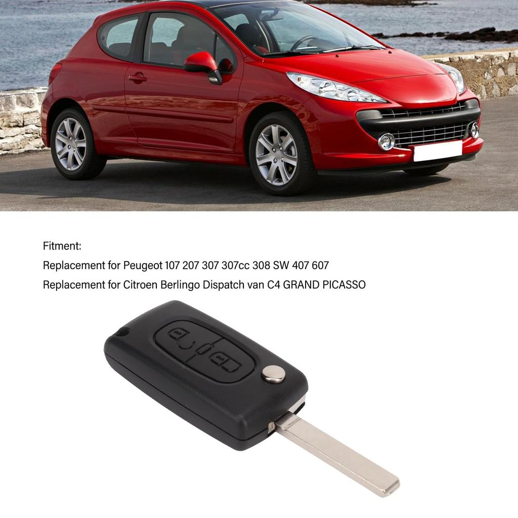 Skládací pouzdro na klíčenku, 2 tlačítka černé, snadné nošení, Peugeot 107 207 307cc 308