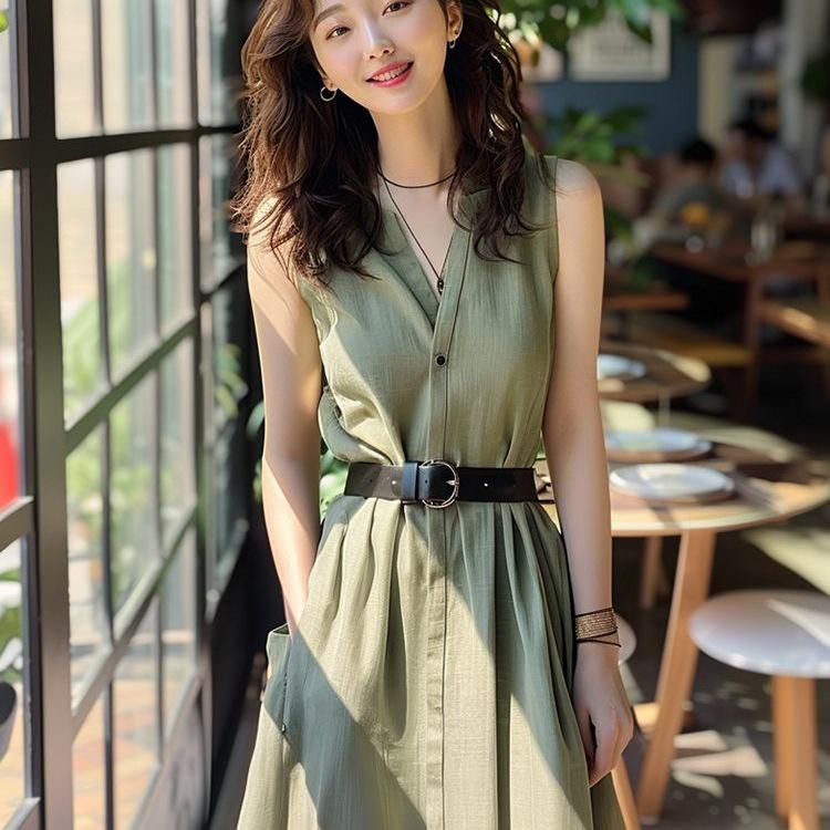 2026 Summer Slimming Army Green Dress: Light Luxury, Flattering & Stylish for Women