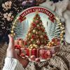 Vintage Christmas Tree Metal Wall Art Rustic Round Tin Sign Home Bar Decor