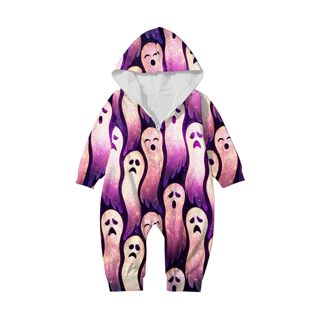Halloween Printed Family Matching Hooded Long Sleeved Zippered Hooded Jumpsuit Set