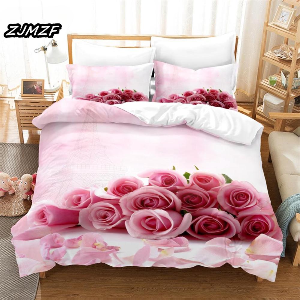 3D Rote Rose Bettwäsche Bettbezug Bettsets für Doppel Ehe Hochzeit Schlafzimmer Bettwäscheset King Valentinstag Steppdeckenbezugset