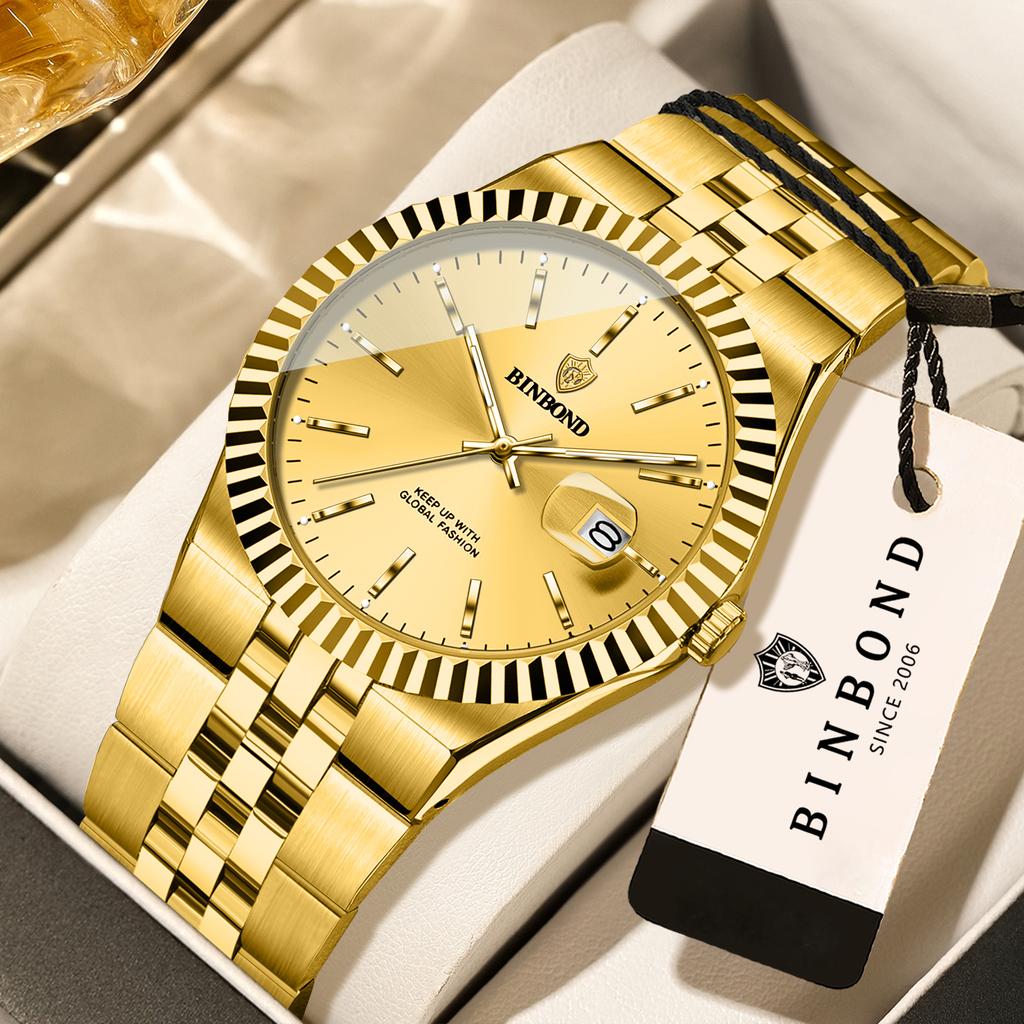 BINBOND Stainless Steel Luminous Waterproof Watch For Man Luxury Reloj Original Accurate Quartz Men's Watches Auto Date Sturdy