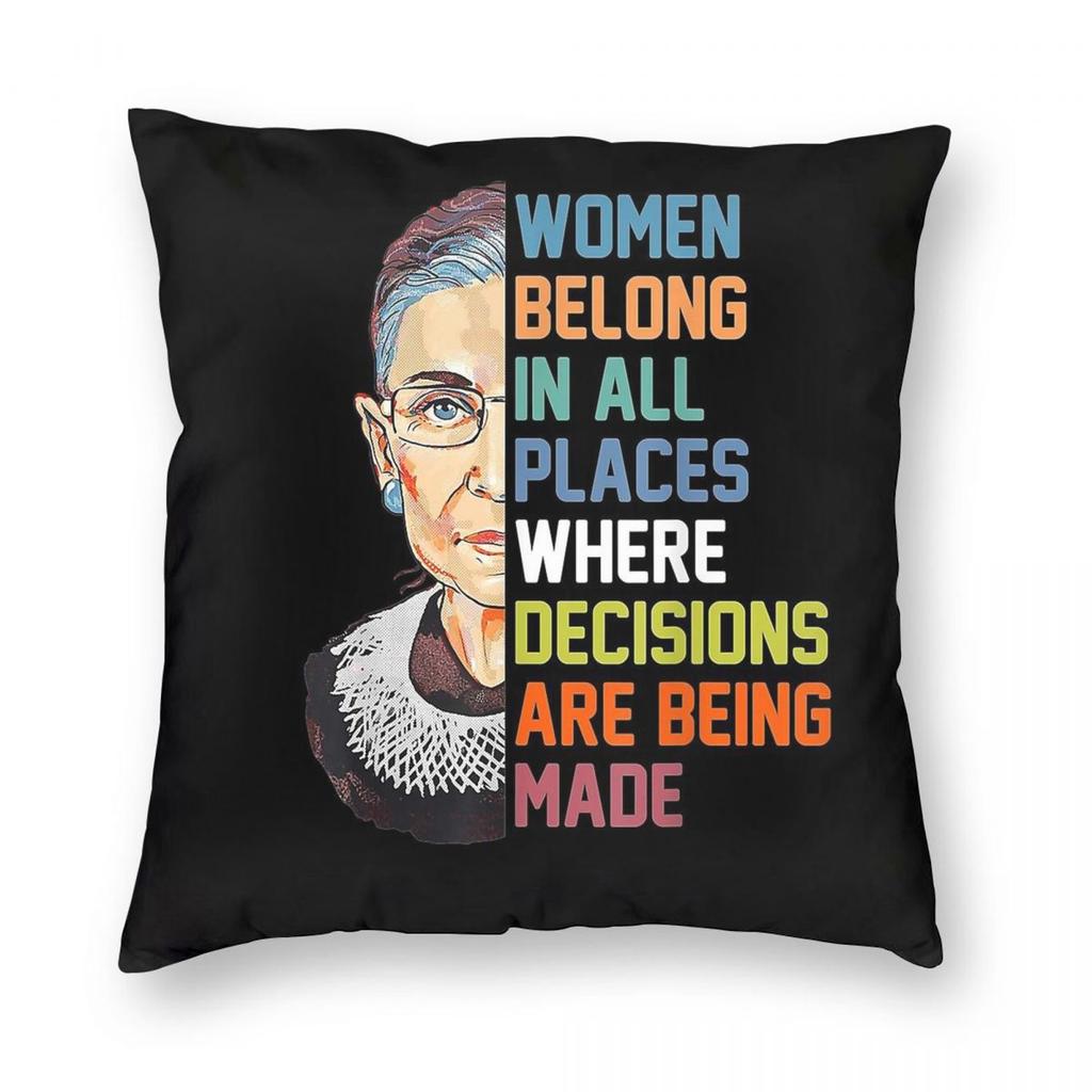 Women Belong In All Places RBG Square Pillowcase Polyester Linen Velvet Creative Zip Decorative Sofa Cushion Cover