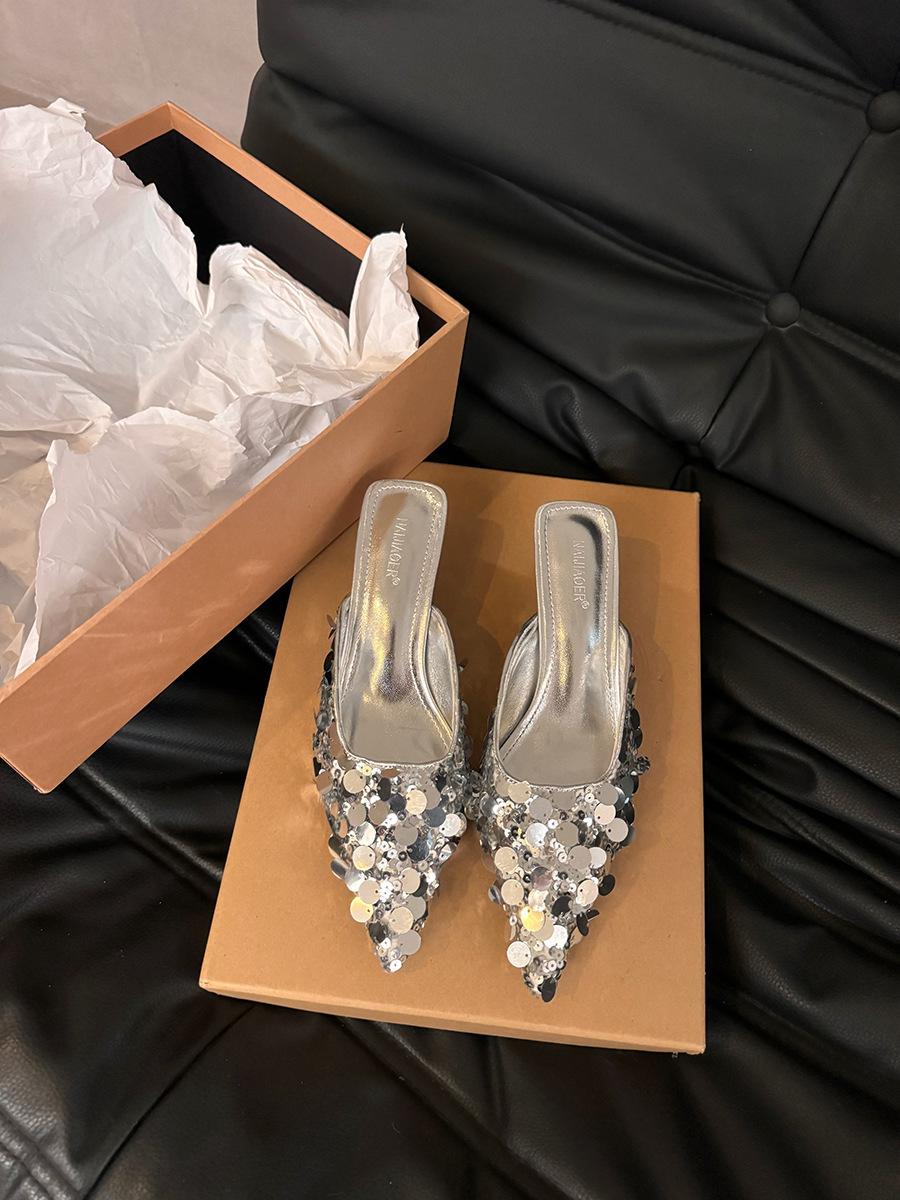 

Французский темперамент высокие каблуки серебристые босоножки с мешковиной сказочные туфли 2024 новые весенне-летние вечерние туфли с острым носком 40