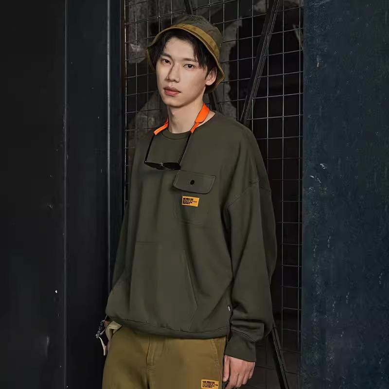 Vans Vintage Pocket Solid Color Pullover Sweatshirt Men Sweatshirt Army-Green VN0A54O6KCZ
