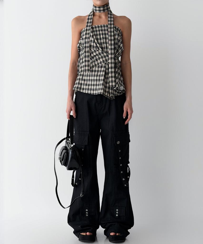 THE GREEN LAB Eyelet Strap Bootcut Cargo Pants [Black]