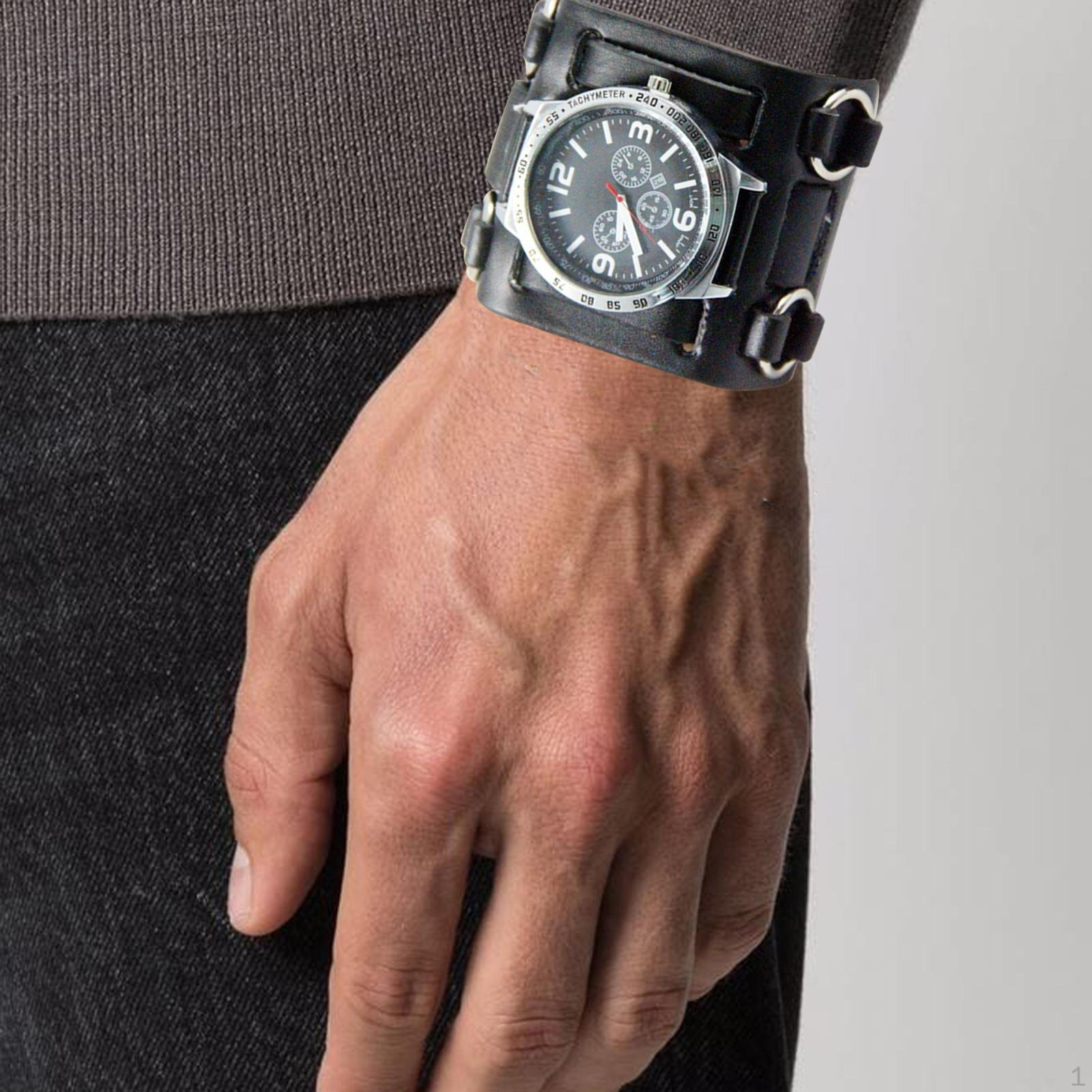 

Мужские наручные часы с широким ремешком в стиле панк-манжета для деловых мероприятий на улице и отце чёрный