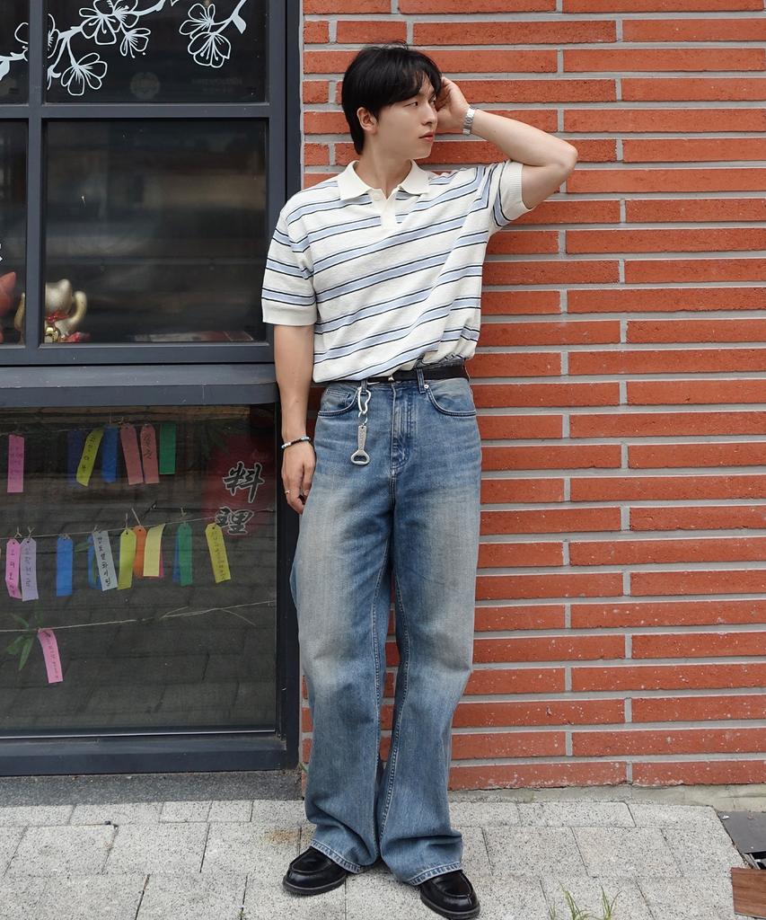 MINDBRIDGE Linen-Like Striped Collared Short Sleeve Knit - 2 Colors