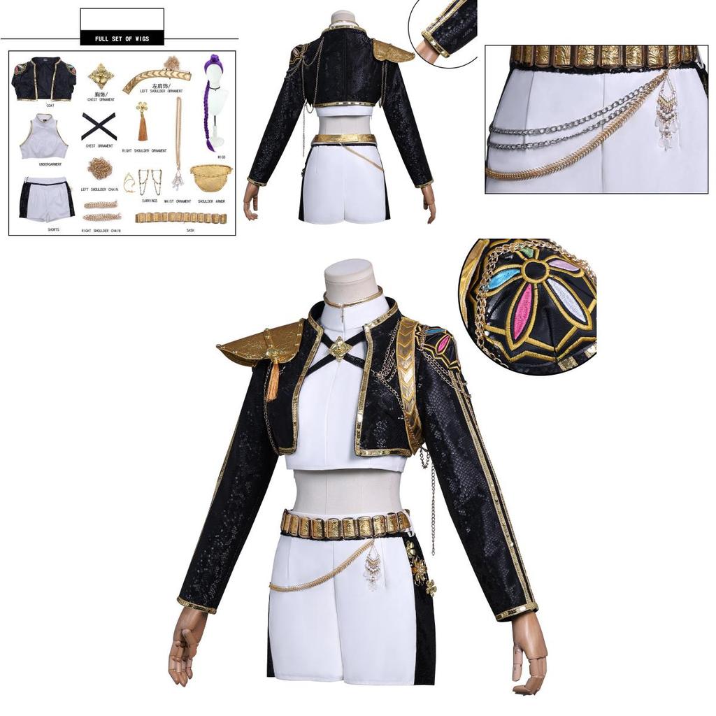 Kpop Demon Hunters Anime Character Black Gold Halloween Role Playing Costume With Pu Leather