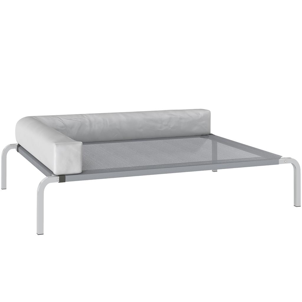 Hundebett für draußen, Erhöhtes Hundebett für mittelgroße Hunde, mit L-förmigem Kissen 110x75x30cm, Hellgrau