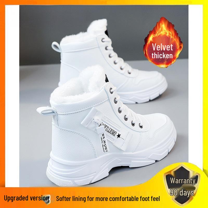 2025 Women's Winter Fleece-Lined Snow Boots - Thickened Ankle Martin Style, Warm & Sporty for Students
