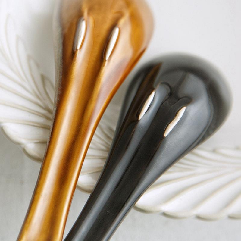 ABNO-4-Piece Spoon, Japanese Style Lamian Noodles Spoon Set, Blue Ceramic Spoon, Retro Porcelain Spoon