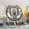 Custom Name Manchester City Flannel Blanket, High quality Comfortable for All Seasons, Home Decor, Warmth and Comfort