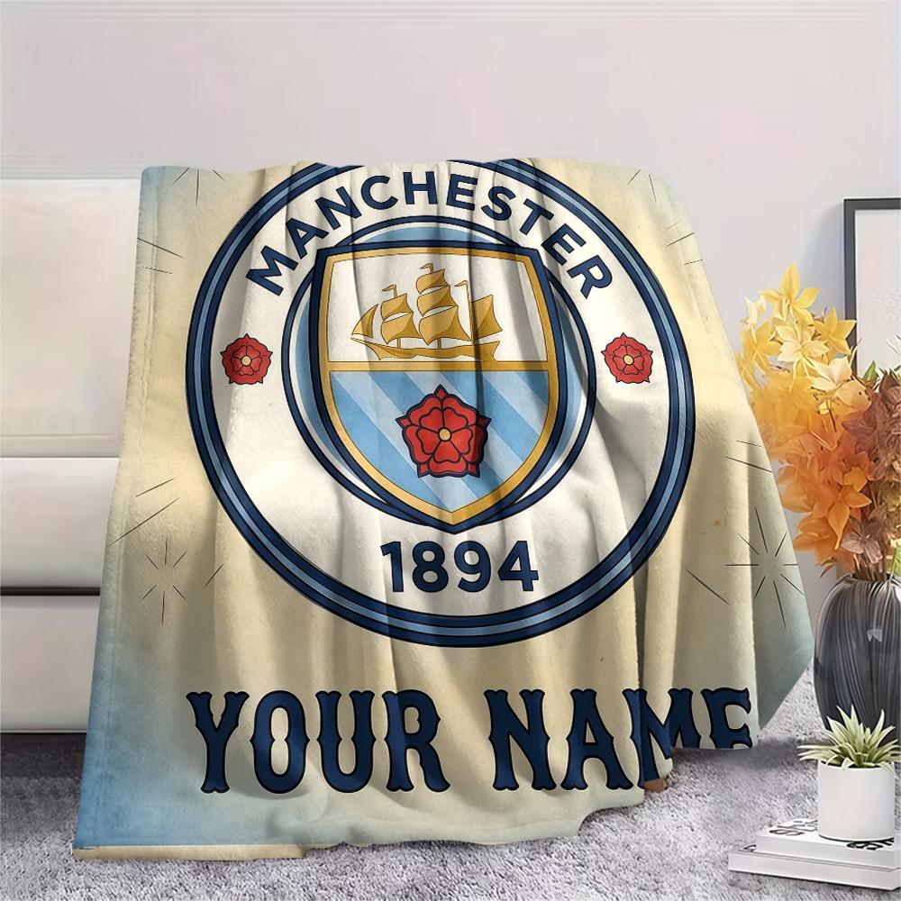 Custom Name Manchester City Flannel Blanket, High quality Comfortable for All Seasons, Home Decor, Warmth and Comfort