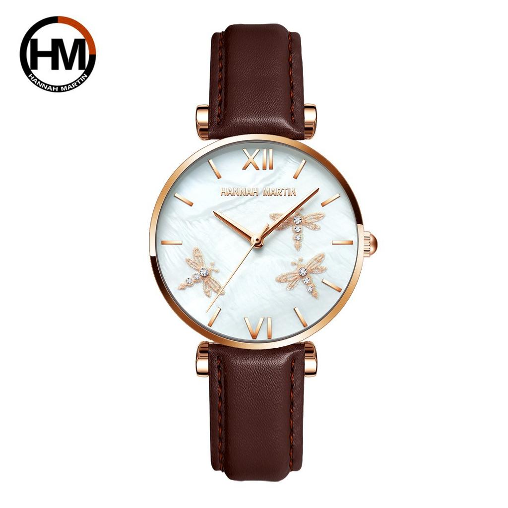 Hannah Martin HM Dragonfly Eine Uhr Mani Japanisches Uhrwerk Edelstahlarmband Perlmutt-Oberfläche Damen Leichter Luxus