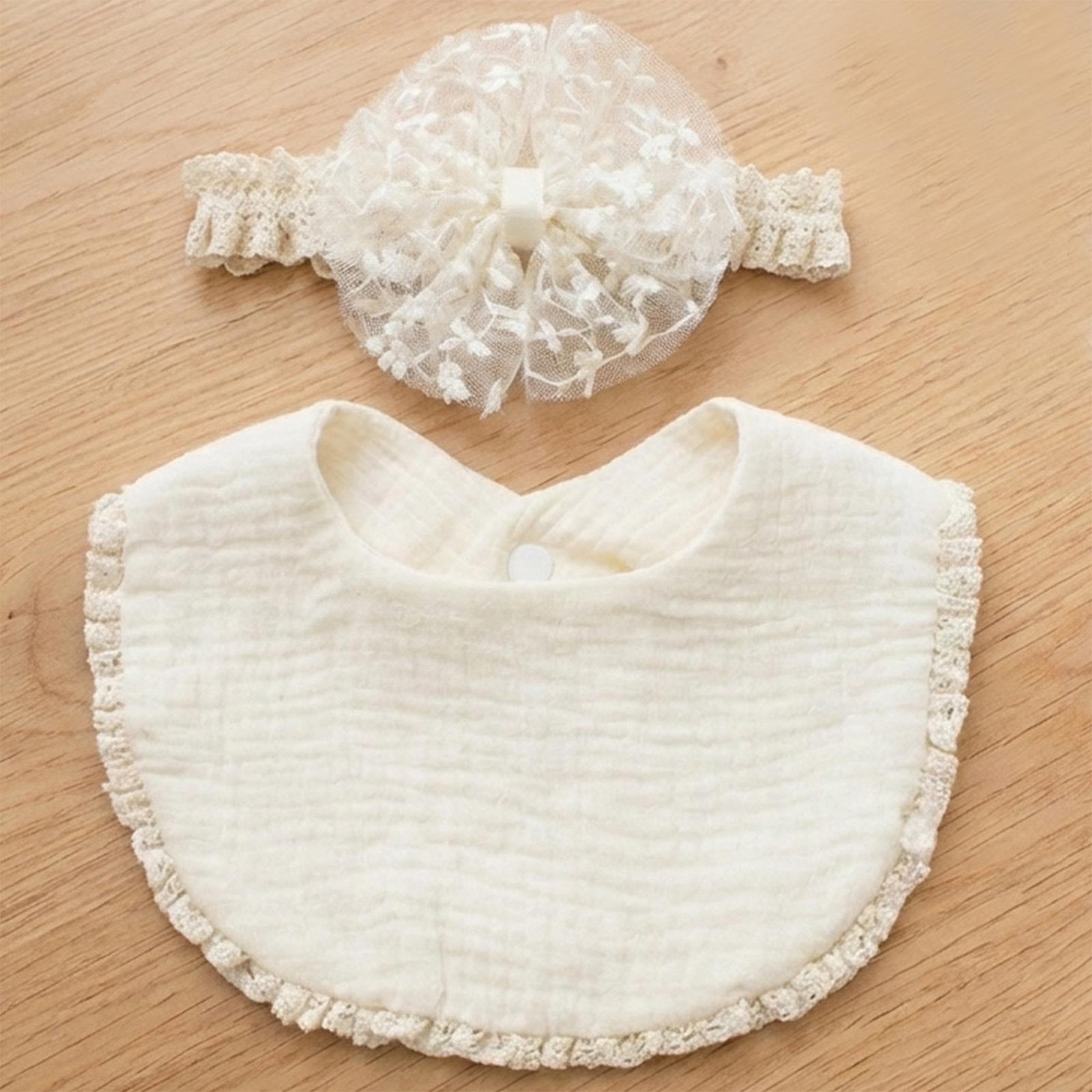 

Baby Monochrome Cute Bow Headband+bib Set, Suitable For 0-2 Years Old One Size бежевый