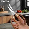 Multi-Purpose Kitchen Scissors Chicken Bone Scissor Acacia-Handled Stainless Steel for Cutting Fish Meat Food Kitchen Shears5