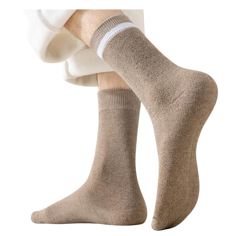 Męskie grube pluszowe skarpetki typu mid-Tube na zimę, wiosnę i jesień z ręcznikiem na dole i w jednolitych kolorach