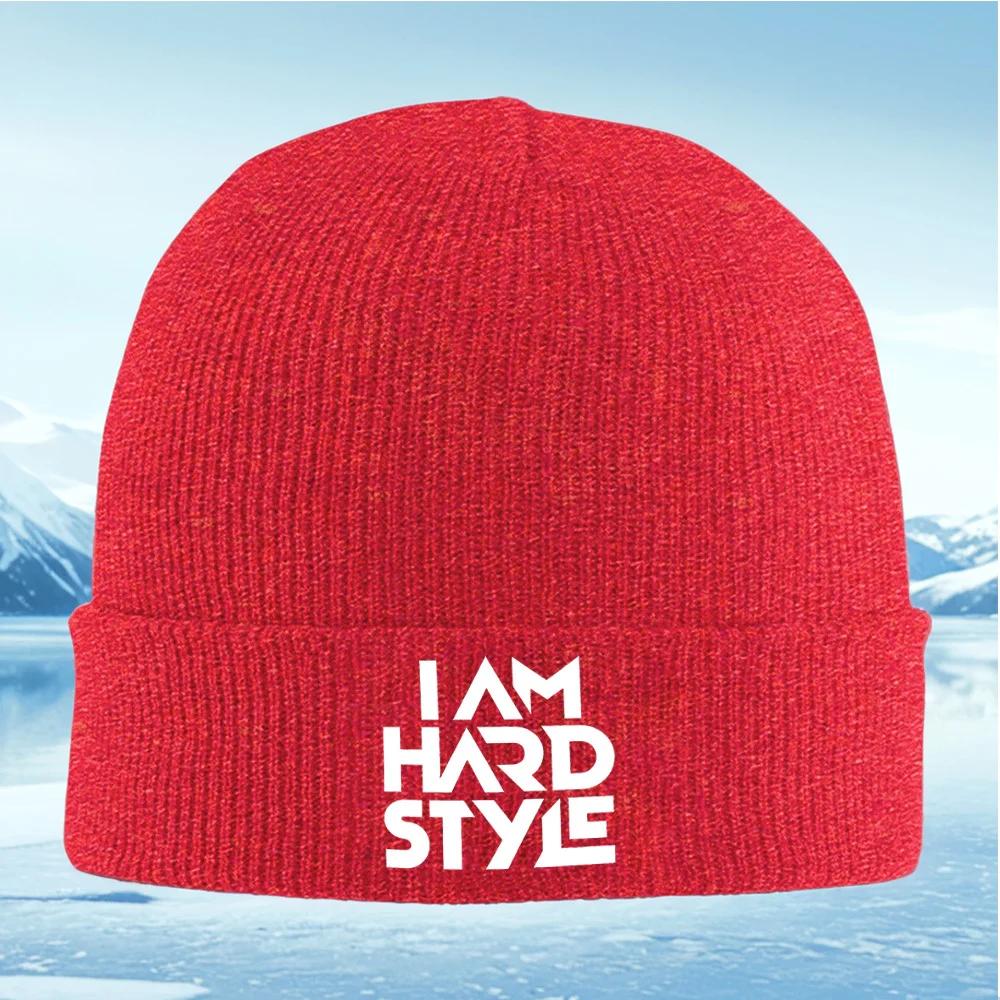 I AM HARD STYLE White Letters Unisex Women Unisex Knitted Hat Beanie Pullover Cap Winter Thermal Warm Christmas Outdoor Cycling Hik