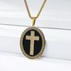 Vintage Trend Round Brand Cross Necklace Men's Hip-Hop Literary Paper Pattern Niche Premium Titanium Steel Pendant