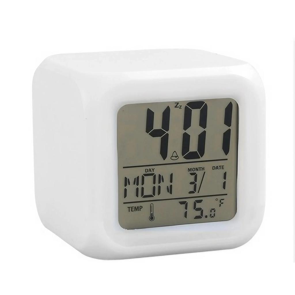 7 Color Mini Desk Cube Always Digital Alarm Clock Colorful Light Multiple Mode Luminous Desk Clock Bedroom Office Home Decor
