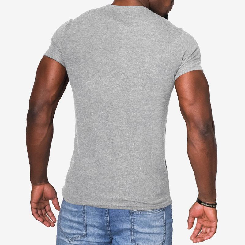 Herren Sommer Einfarbig Kurzarm Henley T-Shirt, Europäisch Amerikanisch Rundhals Pullover Knopf Lässig T-Shirt