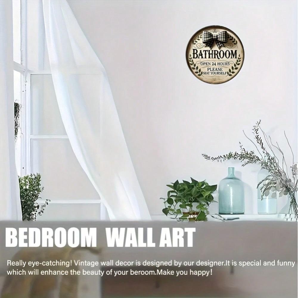 Vintage Round Metal Wall Sign Rustic Bathroom Humor Decor Open 24 Hours Iron Art Gift