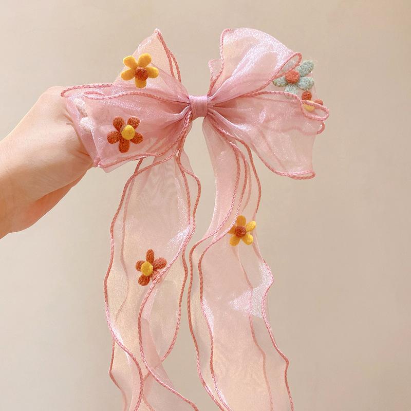 Children'S Hair Accessories Flower Bow Ribbon Hairpin Girls Braided Mesh Hairpin Princess Summer Super Fairy Headband Women