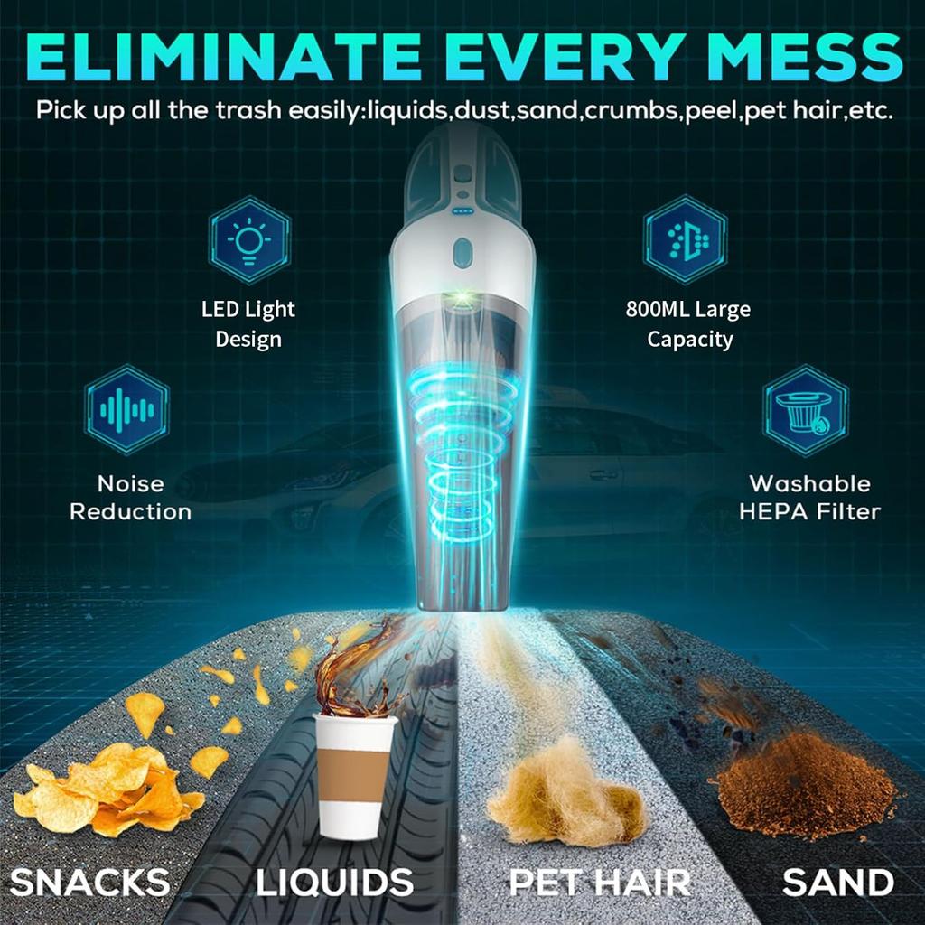 Car Vacuum Cleaner High Power 9000PA, Handheld Car Vacuum,Mini Portable Handheld Vacuum, Corded Wired Vacuum Cleaner for Car Cleaning-Deep Detailing