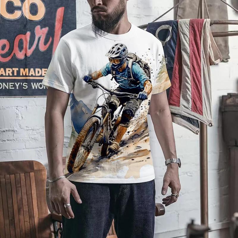 Summer New Fashion Cool Motocross Pattern T-Shirt Men's Trendy Taste Harajuku 3D Bicycle Printed Plus Size Short Sleeve Tees