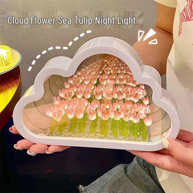 Tulp Nachtlampje DIY Bloemenzee Kit: Handgemaakte Driedimensionale Wolken Spiegel Cadeau voor Meisjes