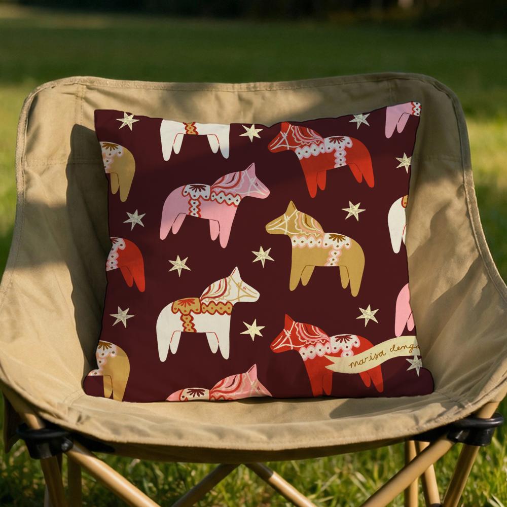 Dala Horse Print Cushion Cover Soft Reversible  Durable Pillow Cover  MultiScene Use for Home  Car Daily Comfort