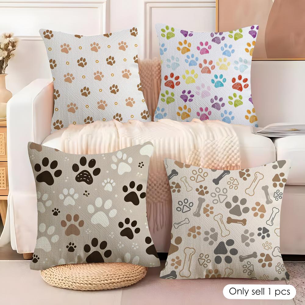 Paw Pattren Cushion Cover Natural Linen Organic Fabric DoubleSided Printing Couch Pillow Covers Home Decor