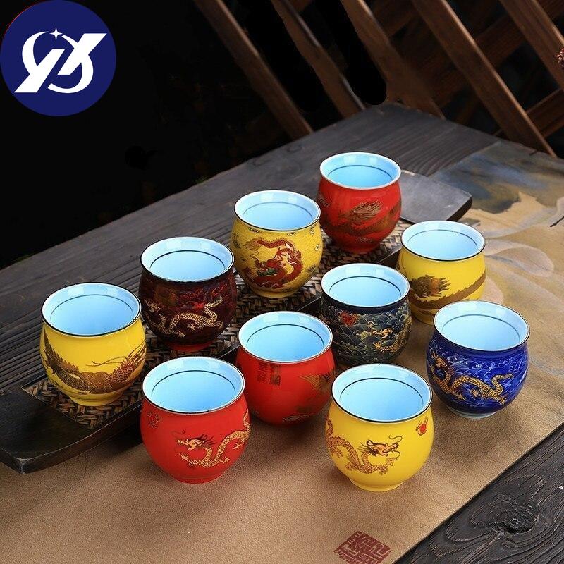 Ceramic Creative C Nese Traditional Royal Dragon Pattern Double Wall Teacup Procelain Tea Cups Retro Tea Bowl Kung Fu Drinkware