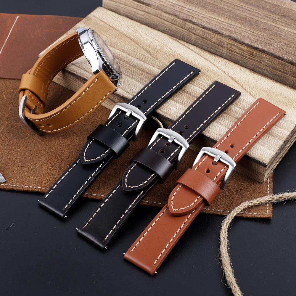 Calfskin Genuine Leather Strap 18mm 20mm 22mm 24mm First Layer Cowhide Quick Release Watch Band Smartwatch Watches Accessories
