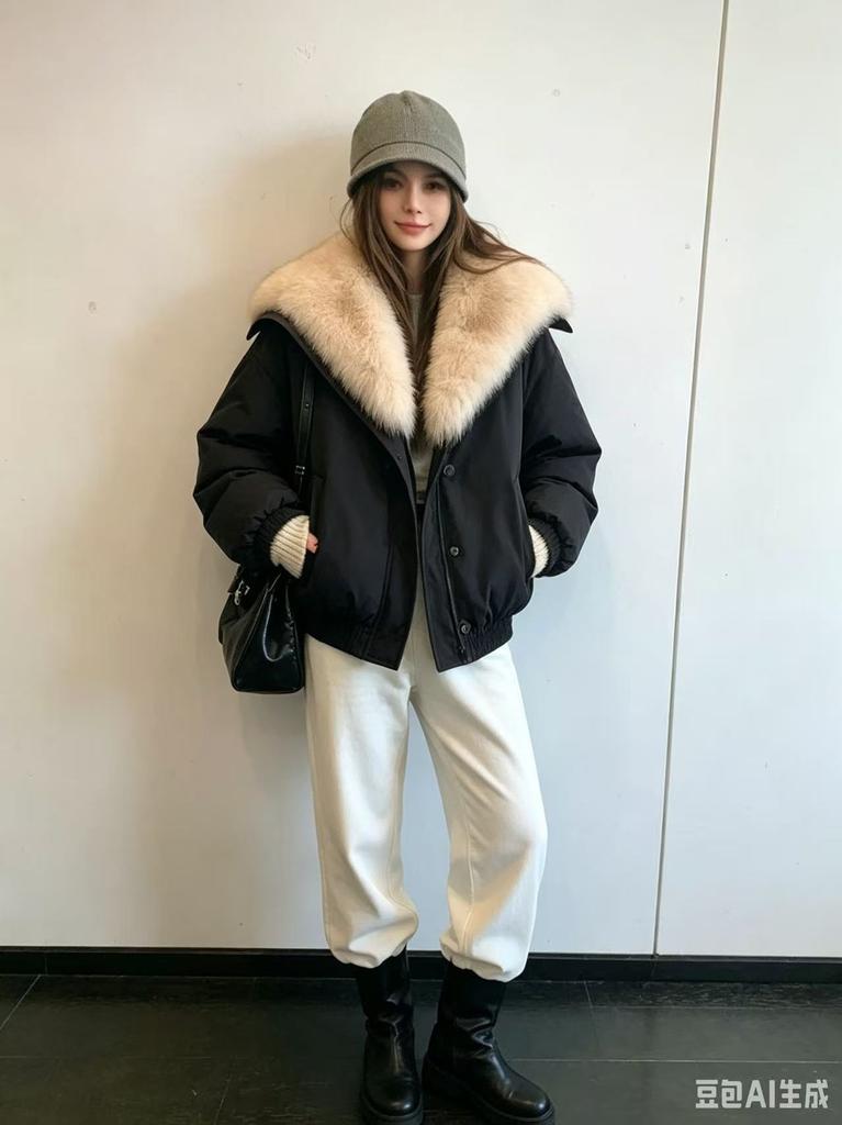 New imitation warm collar fox hair parker women's short jacket autumn and winter removable down cotton clothing fashionable and natural