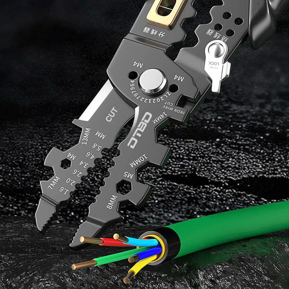 Electrician Toggle Pliers Long Nose Plier Multifunctional Stripping Pliers Wire Stripper Cable Cutter Termina Crimping Hand Tool