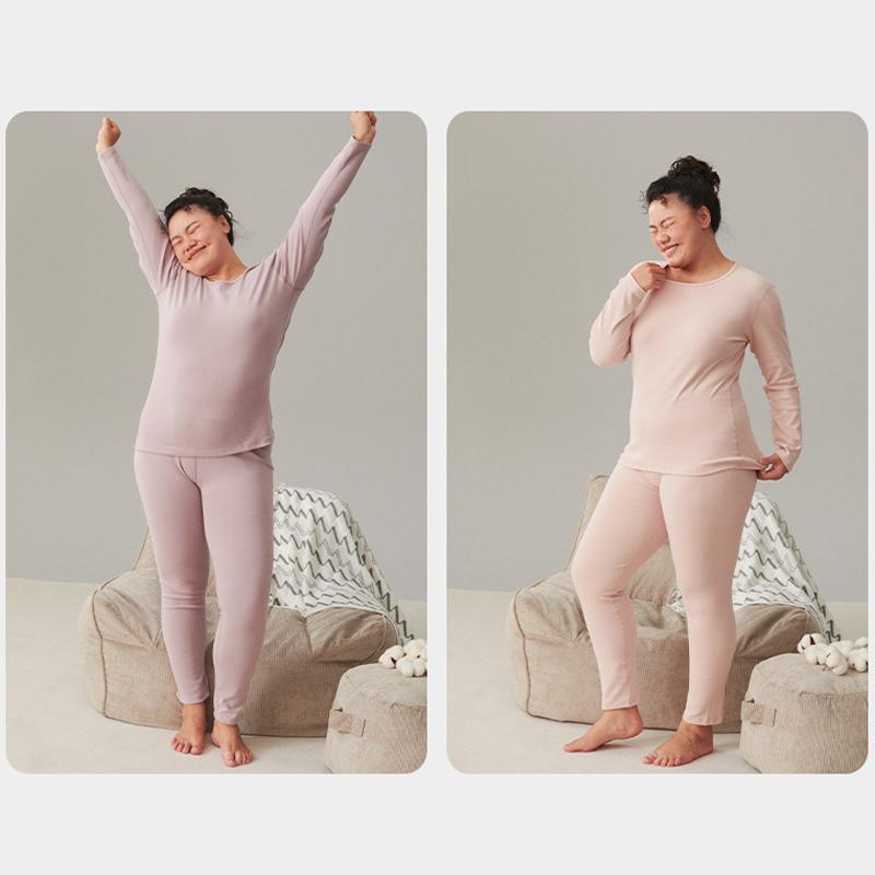 Cotton Thermal Underwear Thickened Plus Size Women's Suit Double-sided Brushed Bottoming Round Neck Winter