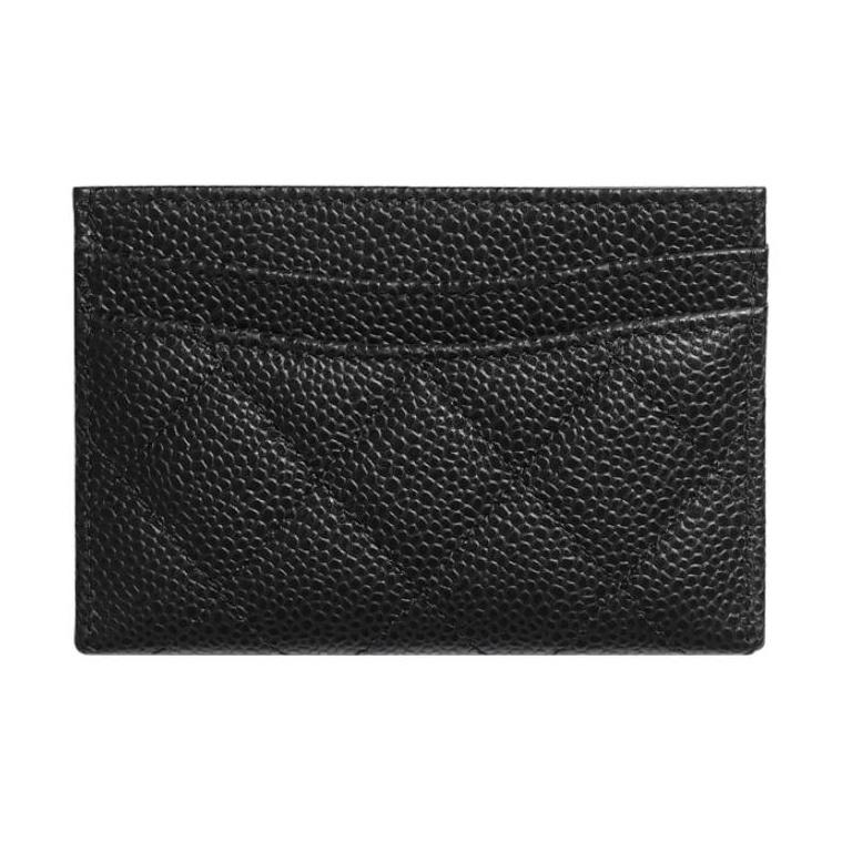 Chanel Elmas Izgara Altın Düğmeli Çift Taraflı Yuvalı Boncuklu Balık Ağı Deri Cüzdan Kartlık Unisex Çift Versiyonu Siyah