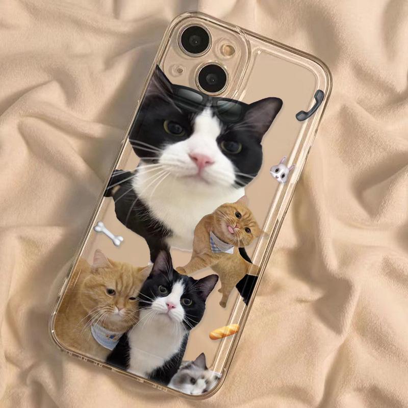 Cute Cat Clear Phone Case For IPhone 17 Air 16 15 14 13 Cases 15 16 Pro Max 17 Air 12 11 14 Plus 16promax Fundas Soft TPU Cover